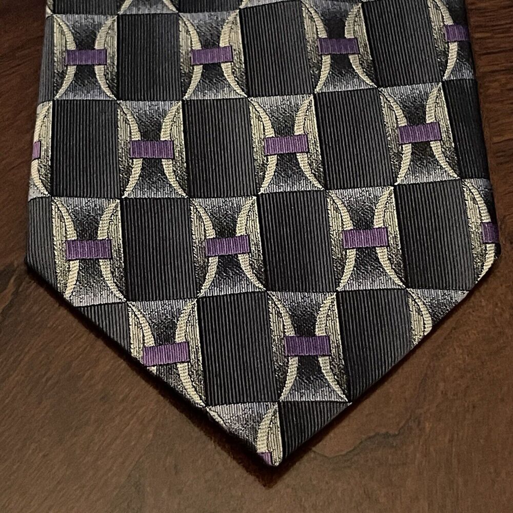 Vintage Murano Gray Purple 100% Imported Silk Men’s Neck Tie Made In USA